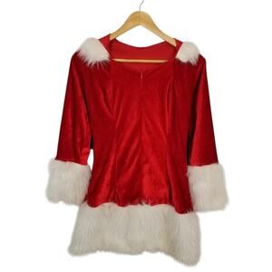 Mrs. Claus Santa Sexy Hooded Mini Dress Front Zip Red White Size Small